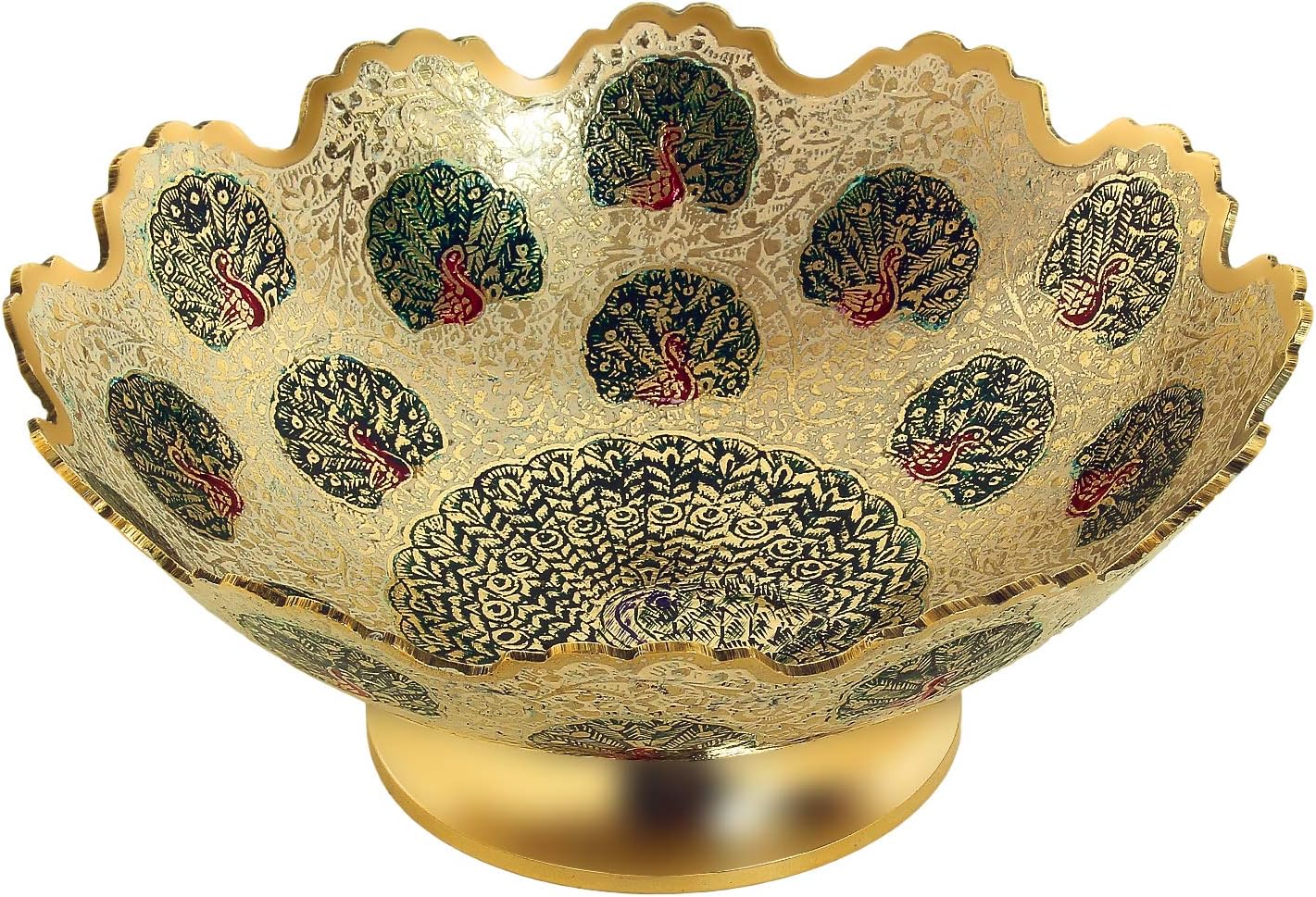 Zap Impex ® Brass Decorative Dry Fruit Bowl Carving Work - Size-7 "Beautiful White Color Peacock Design kitchenware Gift