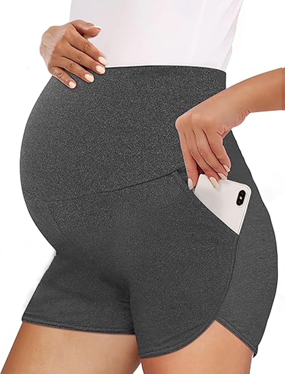 Peauty Maternity Shorts Over The Belly with Pockets, Pregnancy Lounge Shorts, Before, During After Pregnancy