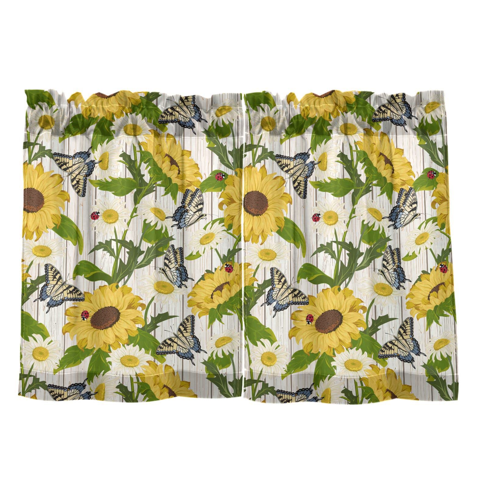 ALAZA Butterflies Sunflowers Daisies Kitchen Curtains 24 Inch Length Curtain for Bathroom Tier Curtains Sets Blackout Curtains Short Curtains Tier Rod Pocket Window Curtains Set 2 Panels