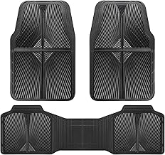 CAR PASS Rubber Floor Mats, All Weather Waterproof Trim-to-Fit Automotive Mats for Cars Trucks SUV, Anti-Slip Easy Clean, Heavy Duty Full Set 3-Piece, All Black