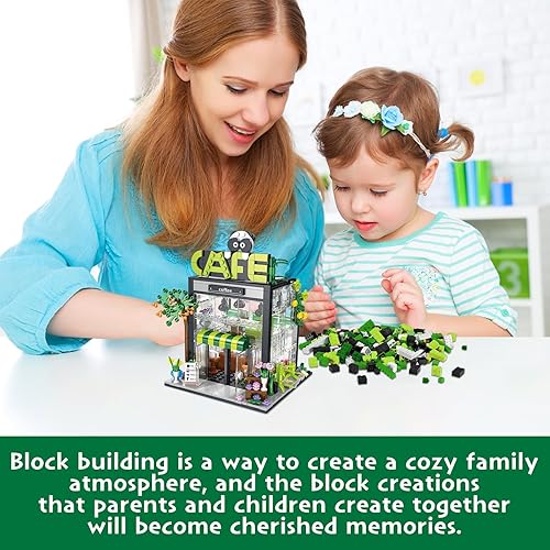Miniatura 7 de 589 piezas de ladrillos de construcción de City Coffee Shop, kits de modelos coleccionables de ciudad con LED, juguetes de construcción de Street