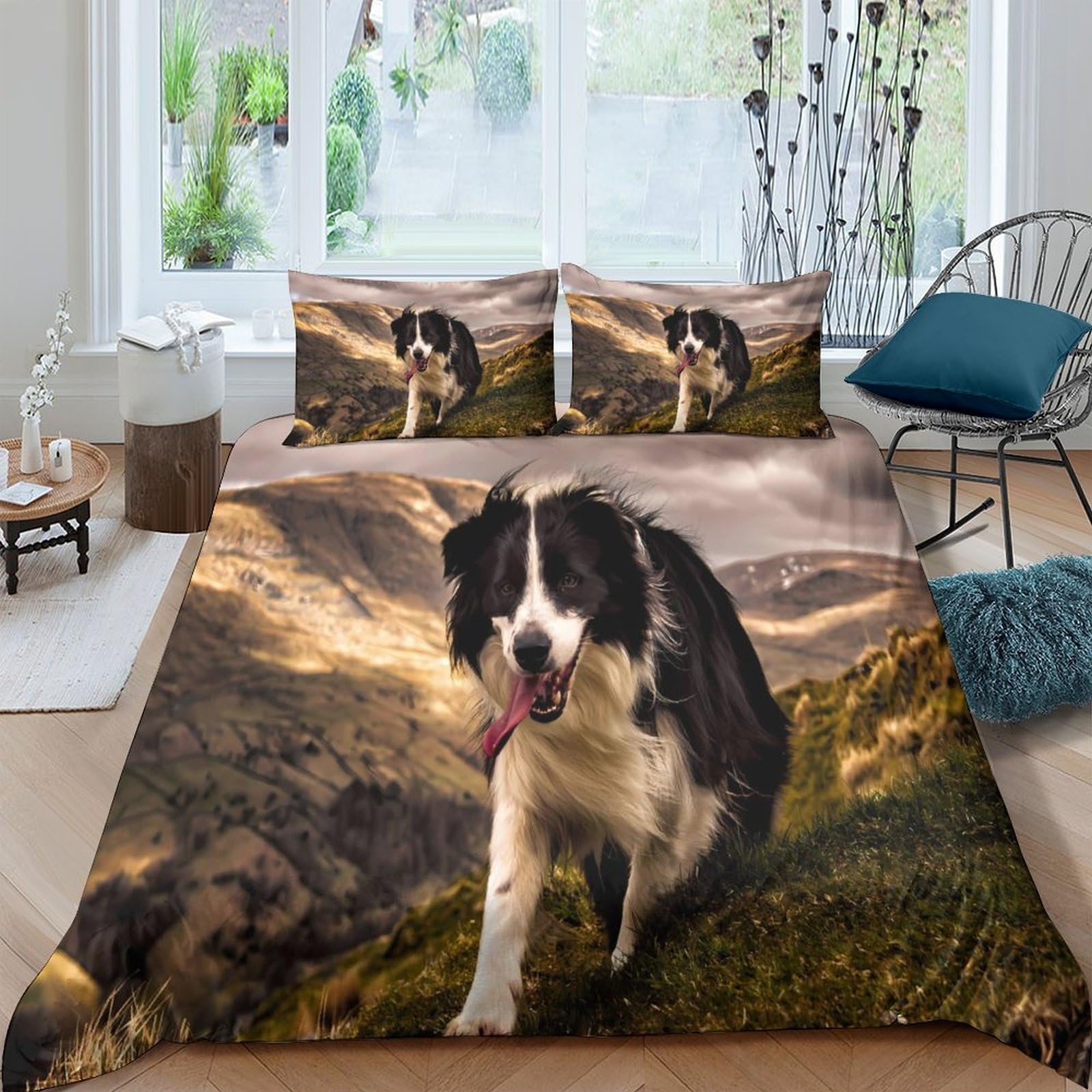 Ctjqhvkz Style-8 3D Printed Border Collie Mountain Fitted Sheet Microfiber Soft Breathable Nature Landscape Mattress Cover For Bedroom Single（135X200cm）