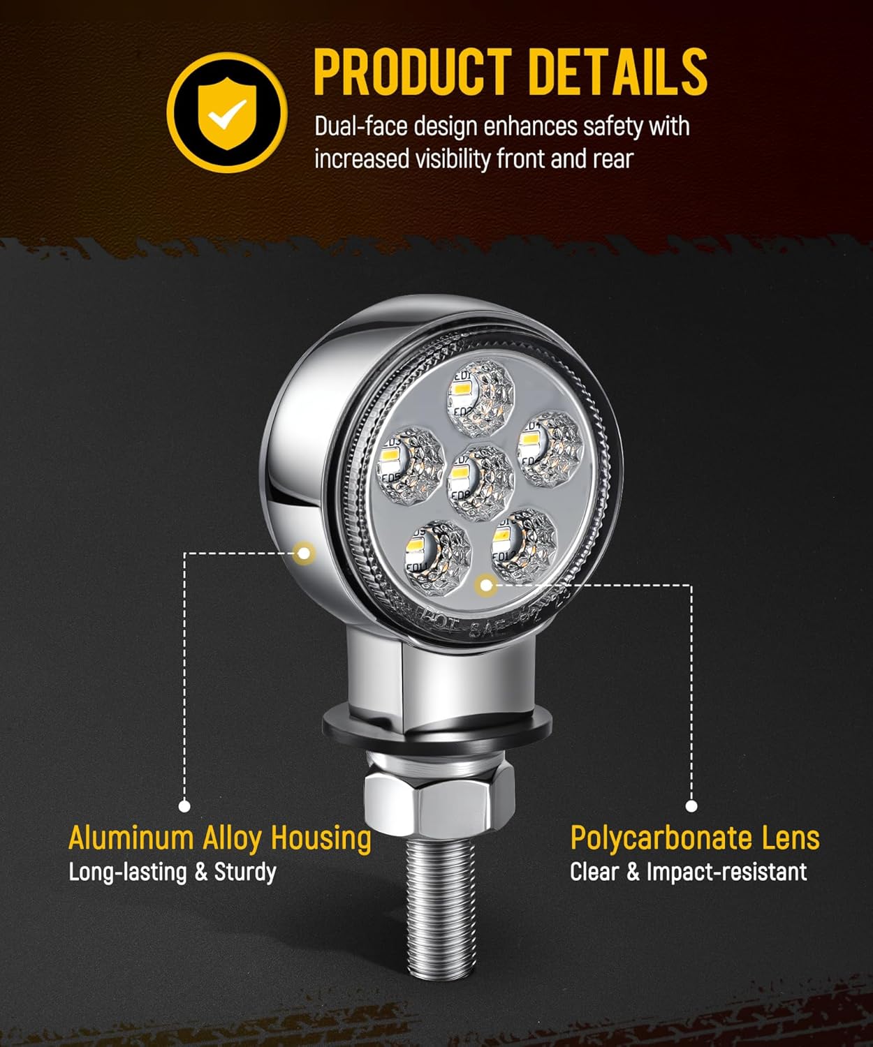Partsam 2Pcs 1.8" Mini Round Double Face 10LEDs Marker Turn Signal Pedestal Light, Amber/Red To Blue Auxiliary Lights, T-Mount, Clear Lens, Aluminum Alloy Housing