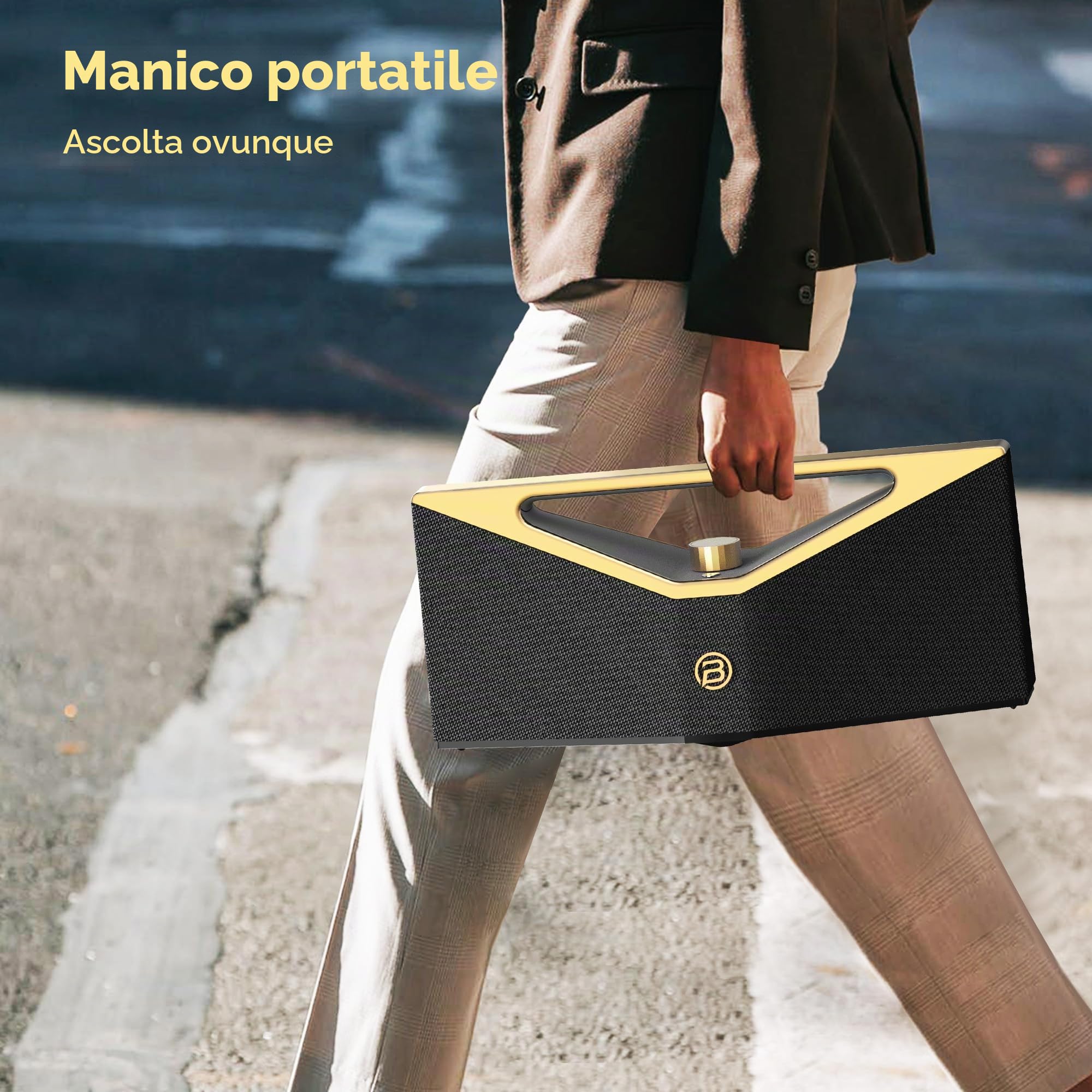BUGANI Brief Pro Cassa Bluetooth Potente 160W | Hi-Res Audio 12 Ore di Riproduzione Altoparlante Portatile con Sottobasso per Jazz Esterno per Campeggio Spiaggia Festa