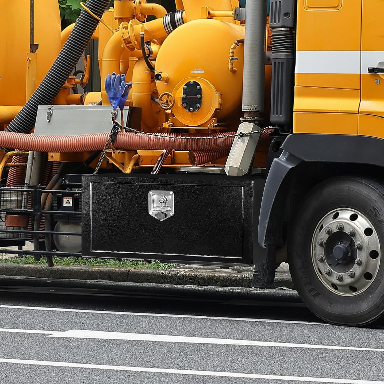 27 Inch Steel Black Underbody Tool Box - Waterproof Truck Tool Chest With Lockable Latch for RVs, ATVs, Trailers & Trucks (27.5"x10.5"x10")