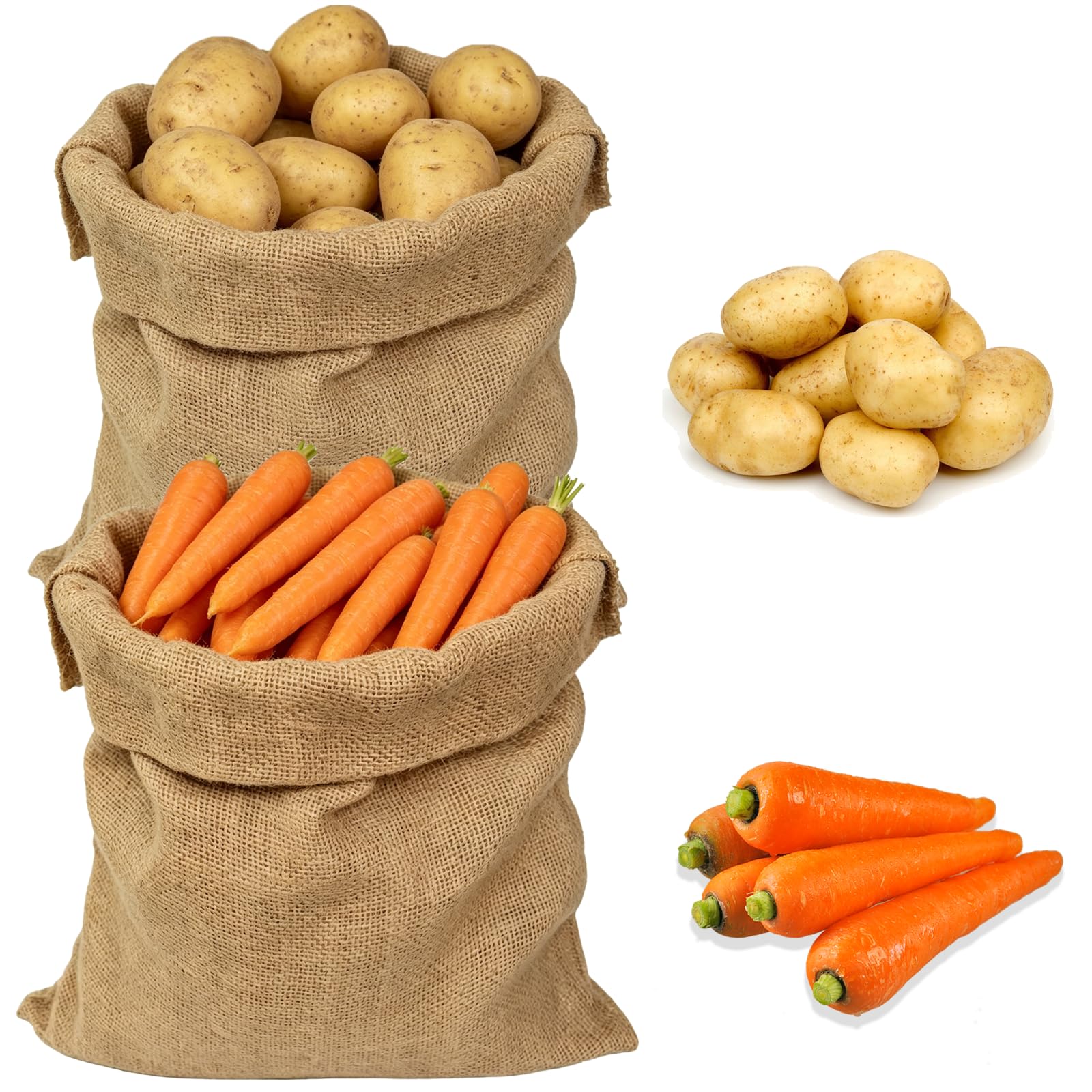 2PCS Potato Sacks For Storage, Hessian Bags (40 X 60cm) Potato Storage Bag Burlap Sack Hessian Sacks Large Jute Bags Open-Top Burlap Sack For Storing Growing For Potatoes, Vegetables