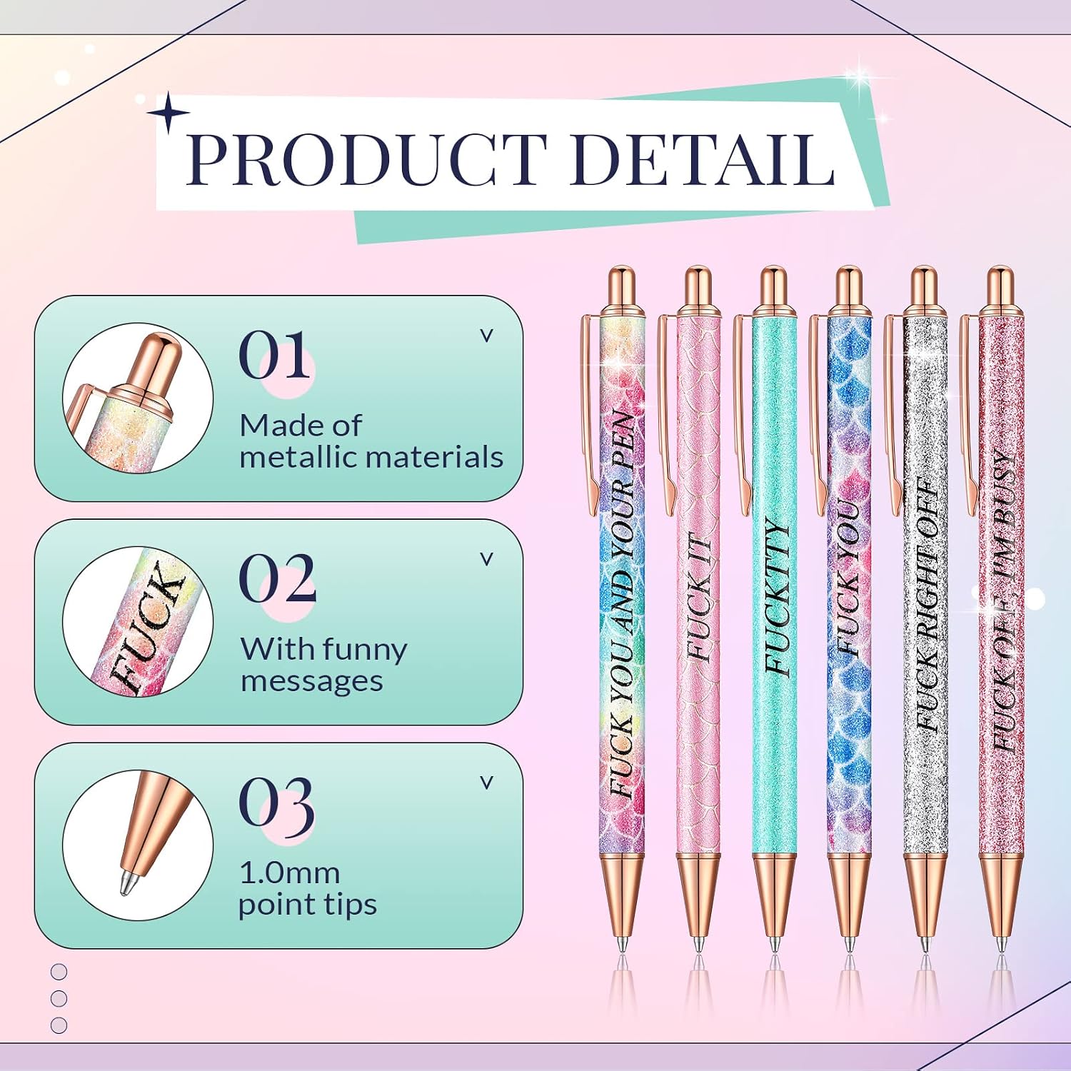 Glenmal 12 Pcs Funny Pens for Adults Glitter Ballpoint Pen, Snarky image 2