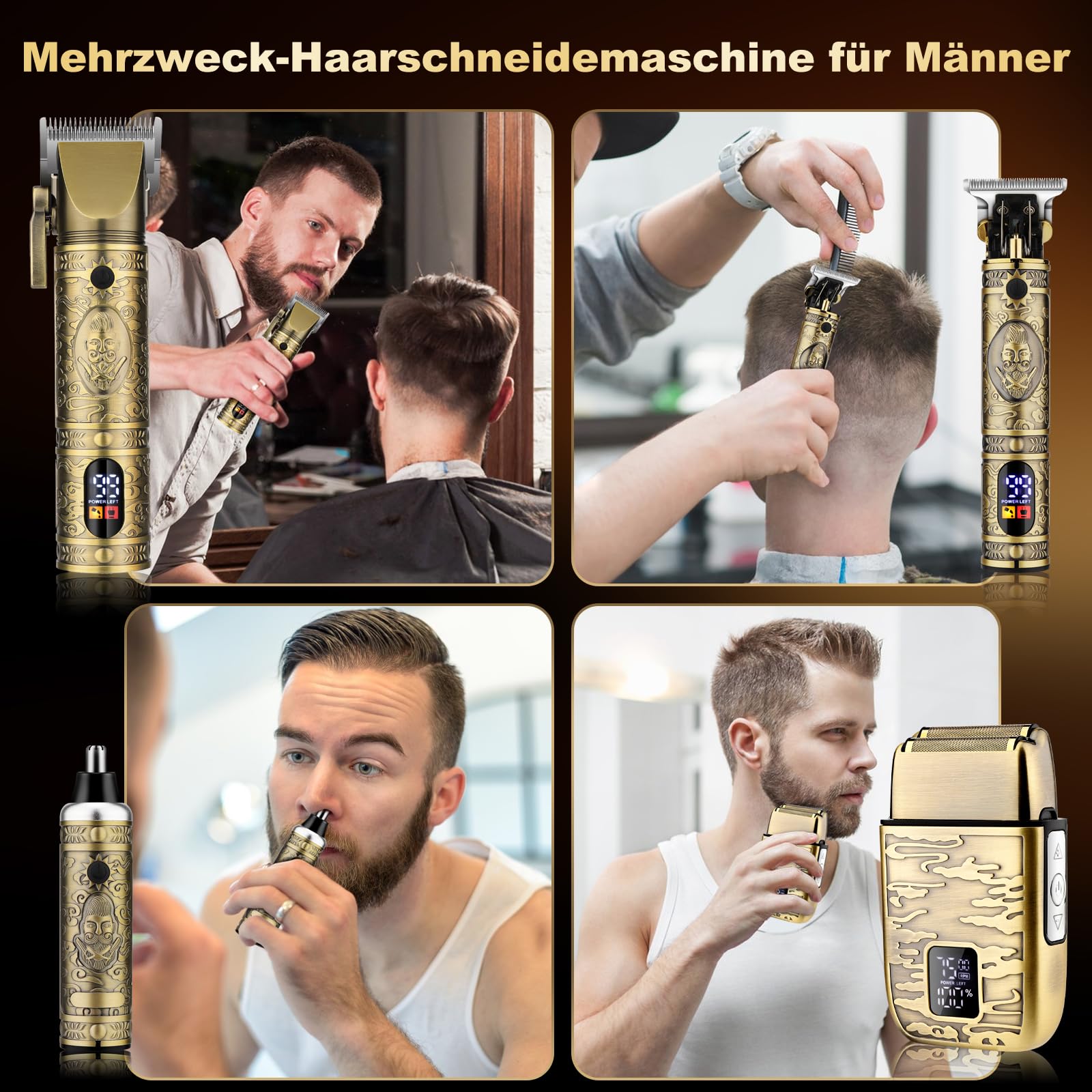 Suttik professioneller Haarschneider Trimmer Set für Männer Elektrischer Rasierapparat Rasierer Kabelloser Haarschnitt Haarschneidemaschine Barttrimmer LCD-Display Herren-Pflegeset Geschenke für ihn