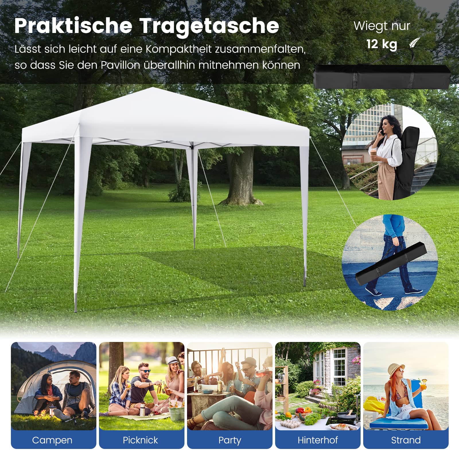 GOPLUS Faltpavillon 1,8x1,8m Mit Seitenwand | Pop-Up Partyzelt Grau | Für Garten, Strand & Camping