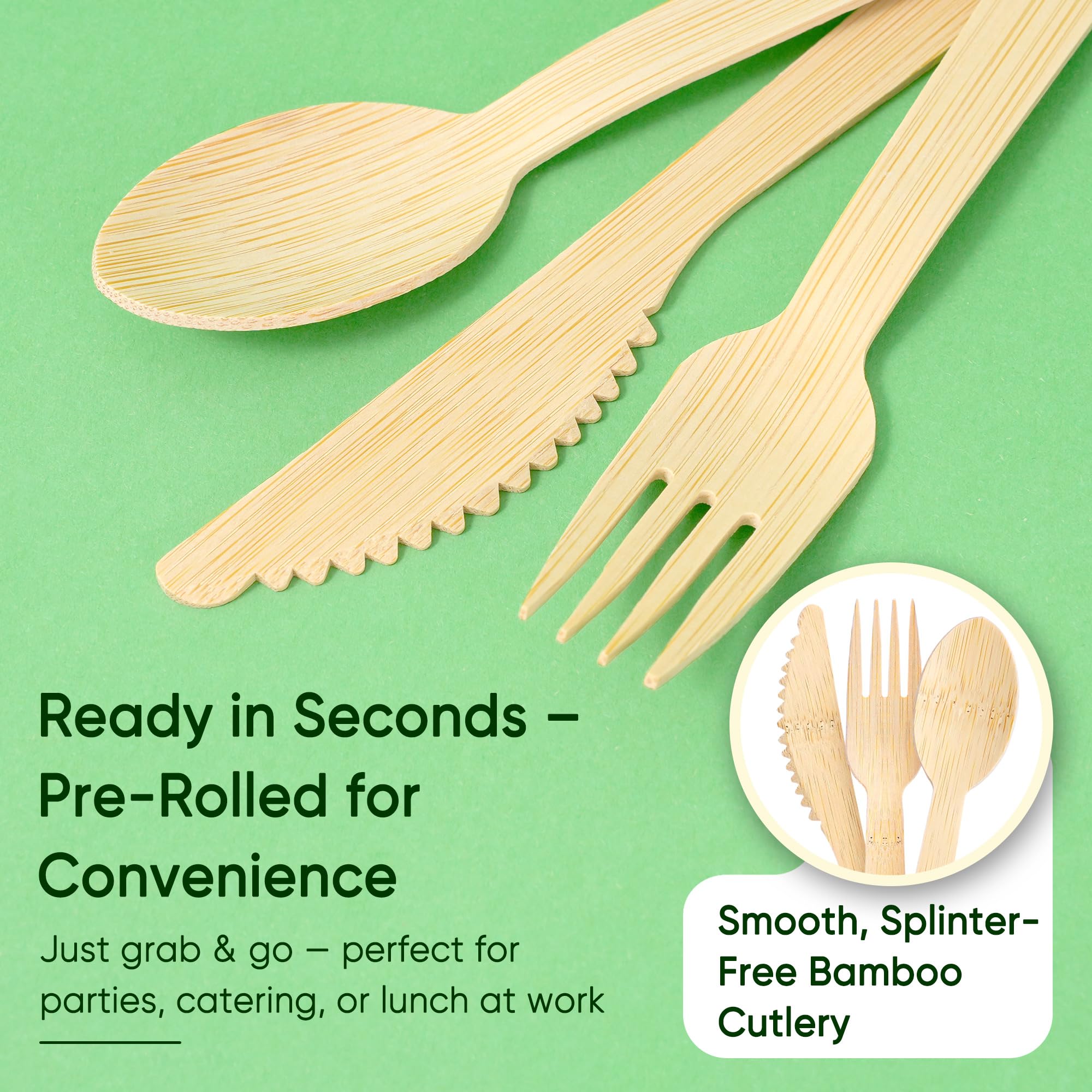 Bamboo Cutlery Set - Eco-Friendly & Disposable -8