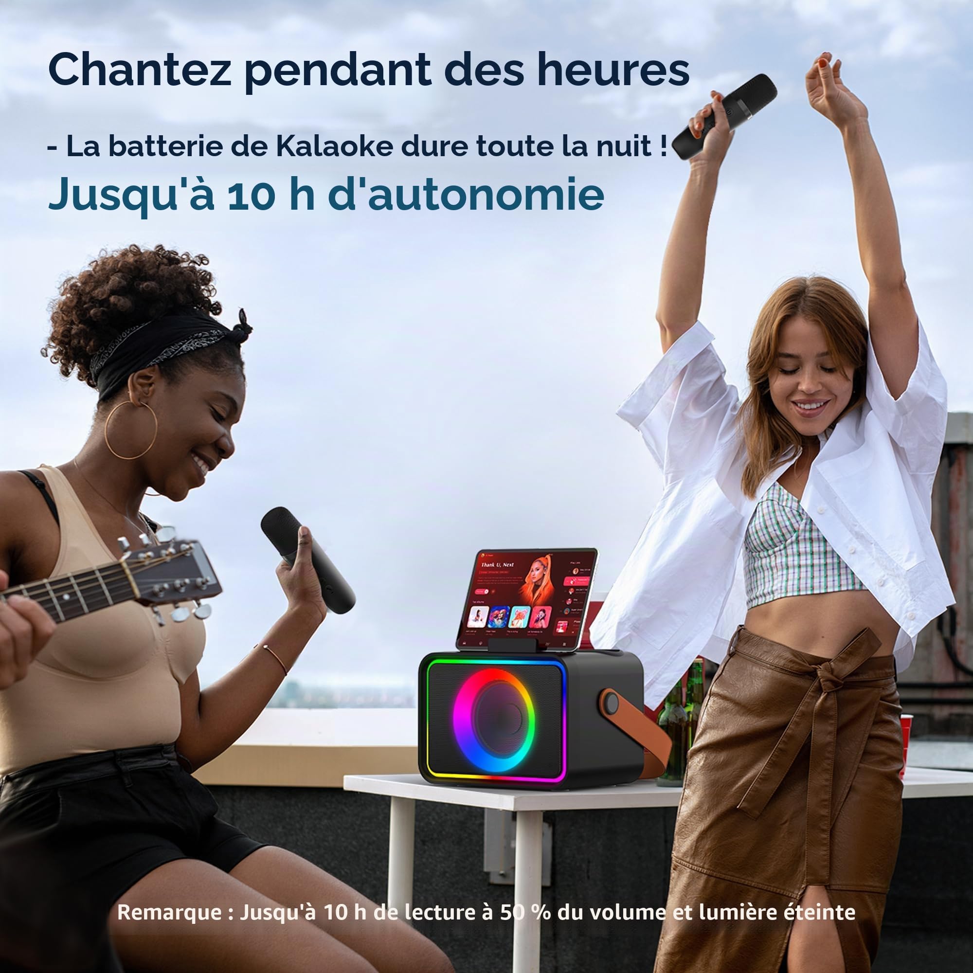 Machine de karaoké avec 2 Microphones pour Adultes et Enfants, Haut-Parleur de karaoké Bluetooth Portable pour Adultes et Enfants, système de sonorisation de fête avec lumières Disco pour