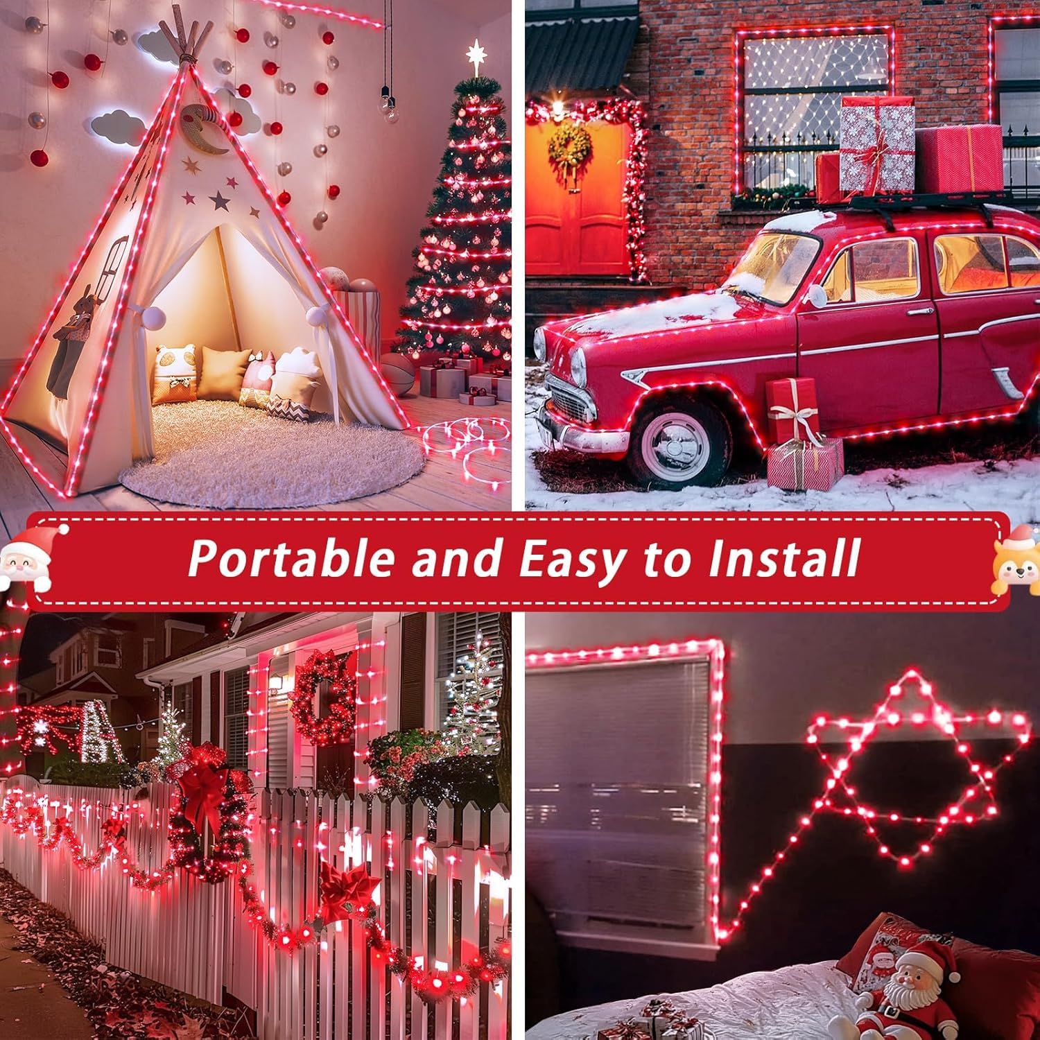 Corda String Lights, Impermeabile 8 Modalità/Batteria Luci di Natale, String Lights Outdoor Indoor per Trampolino Campeggio Canopy Tenda Deck Decor (Rosso, 32M/105ft 300LED)