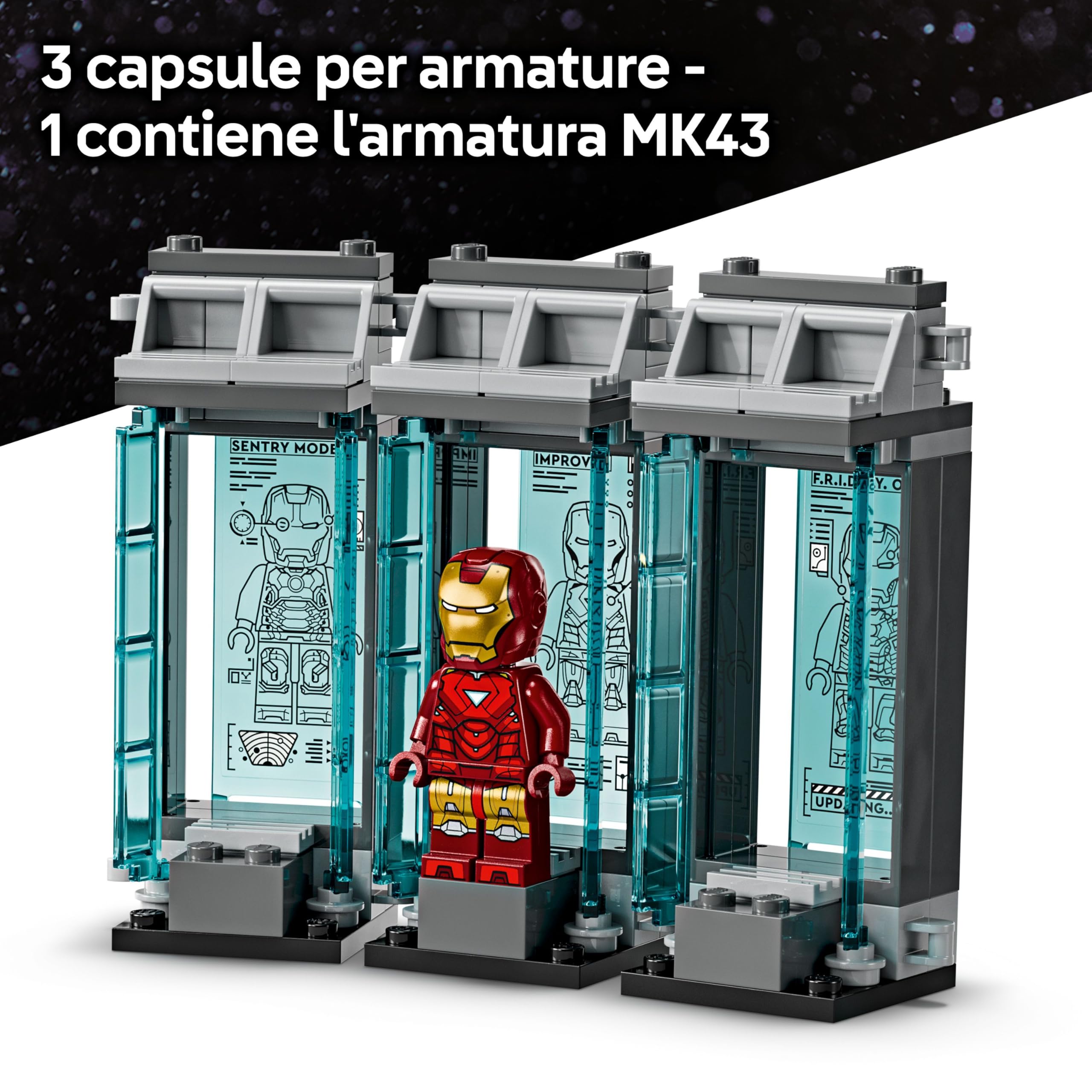 LEGO | Marvel Laboratorio di Iron Man: Sala delle Armature - Giocattolo per Fan dei Supereroi con Mech e 5 Minifigure come Aldrich Killian e Robot Dum-E - Regalo Avengers per Bambini da 8 Anni 76315