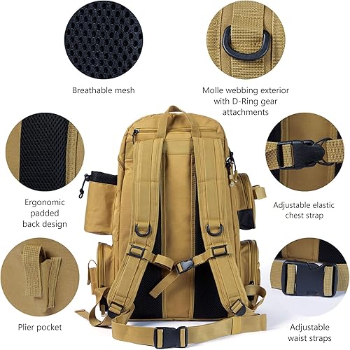 Miniatura 5 de Bassdash - Mochila para artículos de pesca, resistente al agua, táctica, con caja para aparejos suave, soporte para caña de pescar y cubierta