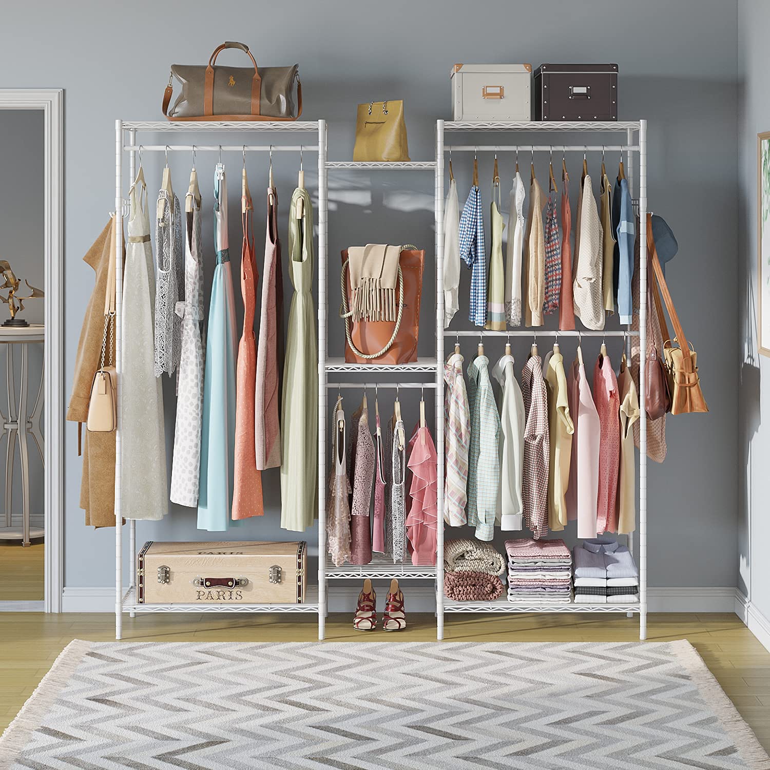 JustRoomy Heavy Duty Clothes Rack 5Tiers Wire Shelving Garment Rack Extra Large Clothing Rack