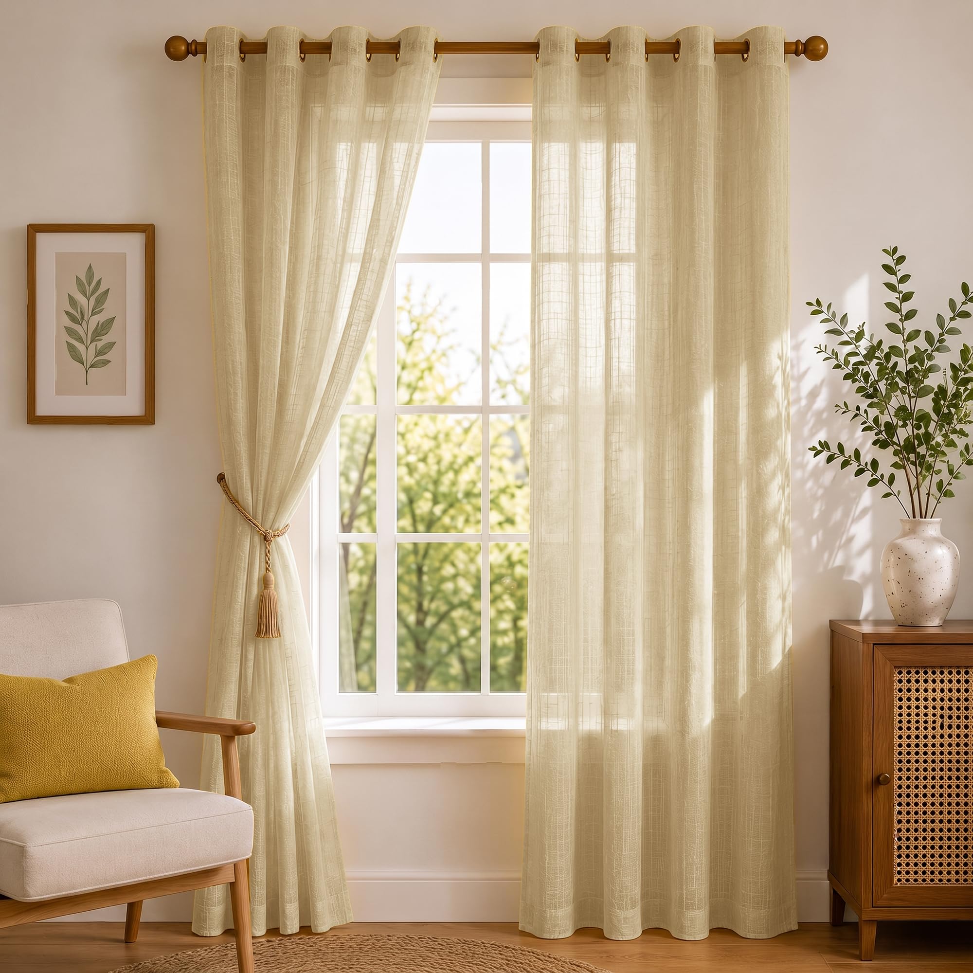 HOMEMONDE Transparent Sheer Cotton Texture Eyelet Curtains 5 Feet Window Panels Solid Drapes, Celeste - 60 Inches
