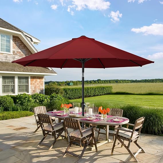 MASTERCANOPY 9FT Patio Umbrella with Push Button Tilt and Crank, Outdoor Market Umbrella with 8 Sturdy Ribs, UV Protection & Waterproof for Garden, Deck, Backyard, Pool (Burgundy)
