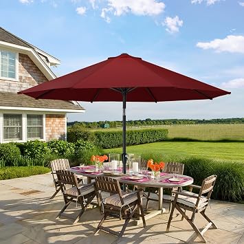 MASTERCANOPY 9FT Patio Umbrella with Push Button Tilt and Crank, Outdoor Market Umbrella with 8 Sturdy Ribs, UV Protection & Waterproof for Garden, Deck, Backyard, Pool (Burgundy)