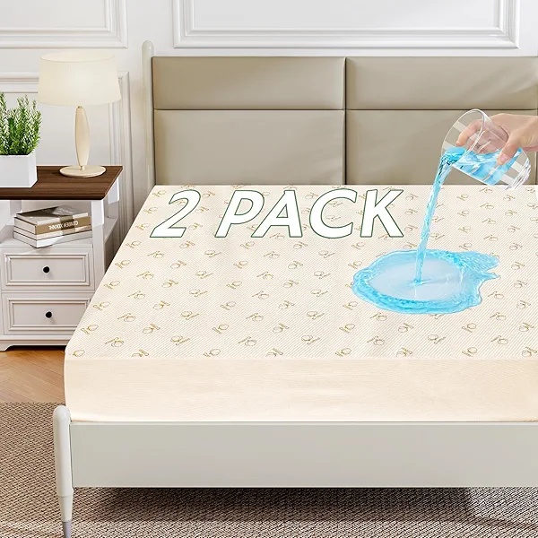 2 Pack Waterproof Mattress Protector Queen, Cotton Breathable Mattress Pad Cover, 200 GSM Comfort, Deep Pocket Fitted Comfort Mattresses Up to 24 in Deep