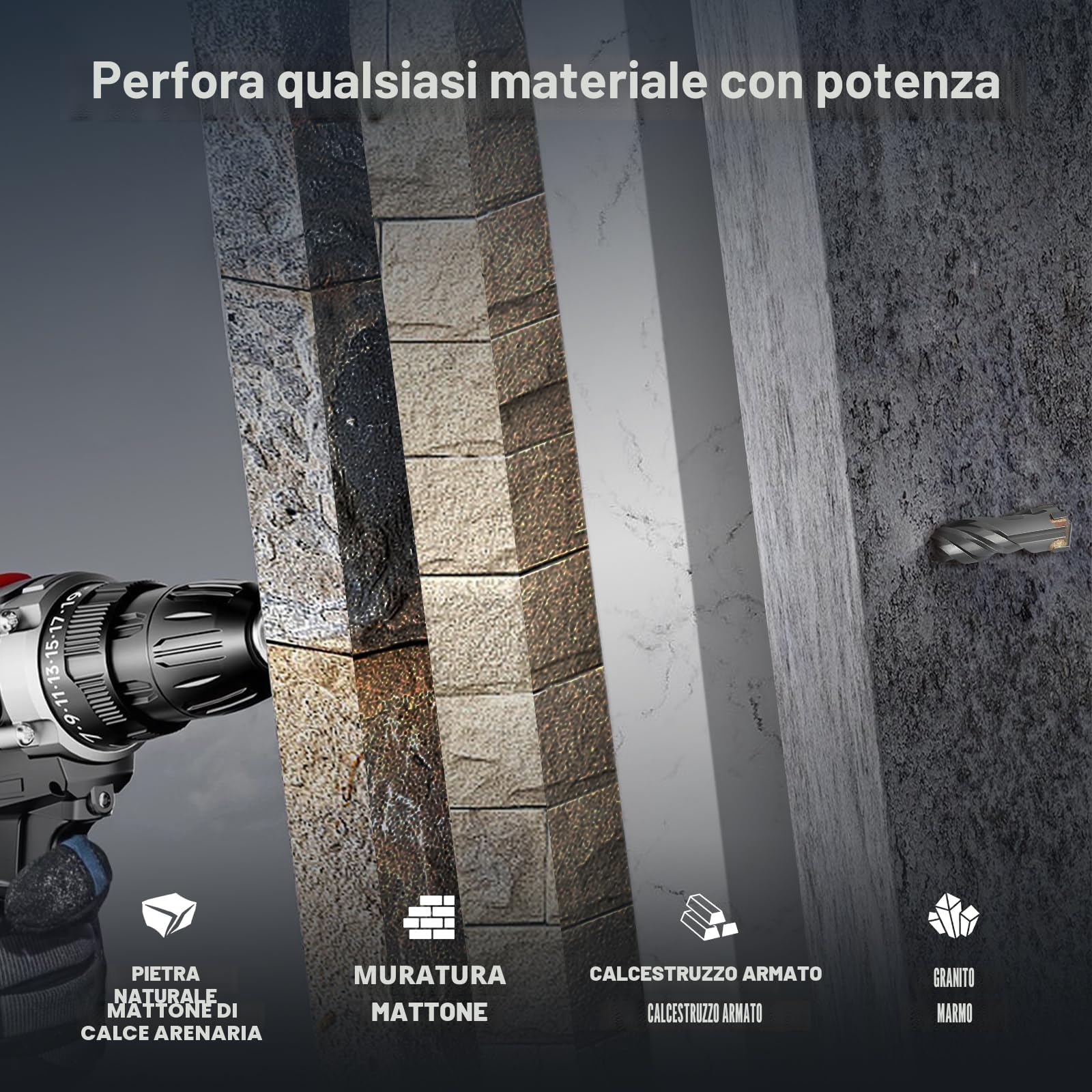SDS Plus Punta per trapano per calcestruzzo, 10 x 310 mm, con 4 punte in metallo duro e doppia vite, per calcestruzzo, pietra, pietra naturale