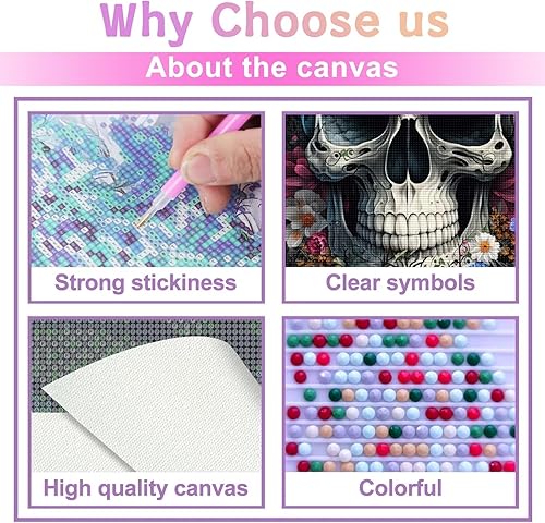 Miniatura 9 de Kit de pinturas de diamantes 5D por números, pintura de cráneo con arte de diamantes, lienzo de diamante completo para decoración de pared del