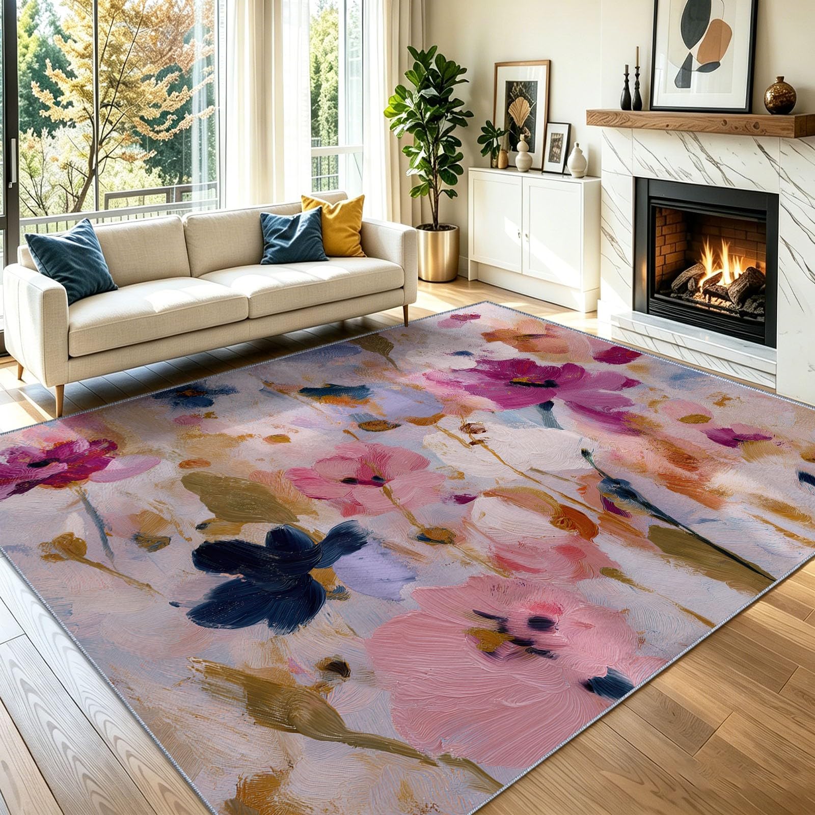 Tapis chambre 120 x 180 cm floral multicolore pour une touche cosy