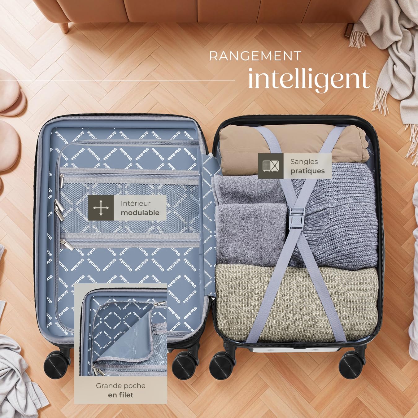 tectake® Set de Valises de Voyage 3 Pcs. Serrure à Combinaison Valise Grande Taille Valise soute et Cabine Petites Valises Sacs de Voyage Maternité ABS avec roulettes 360° Poignée télescopique