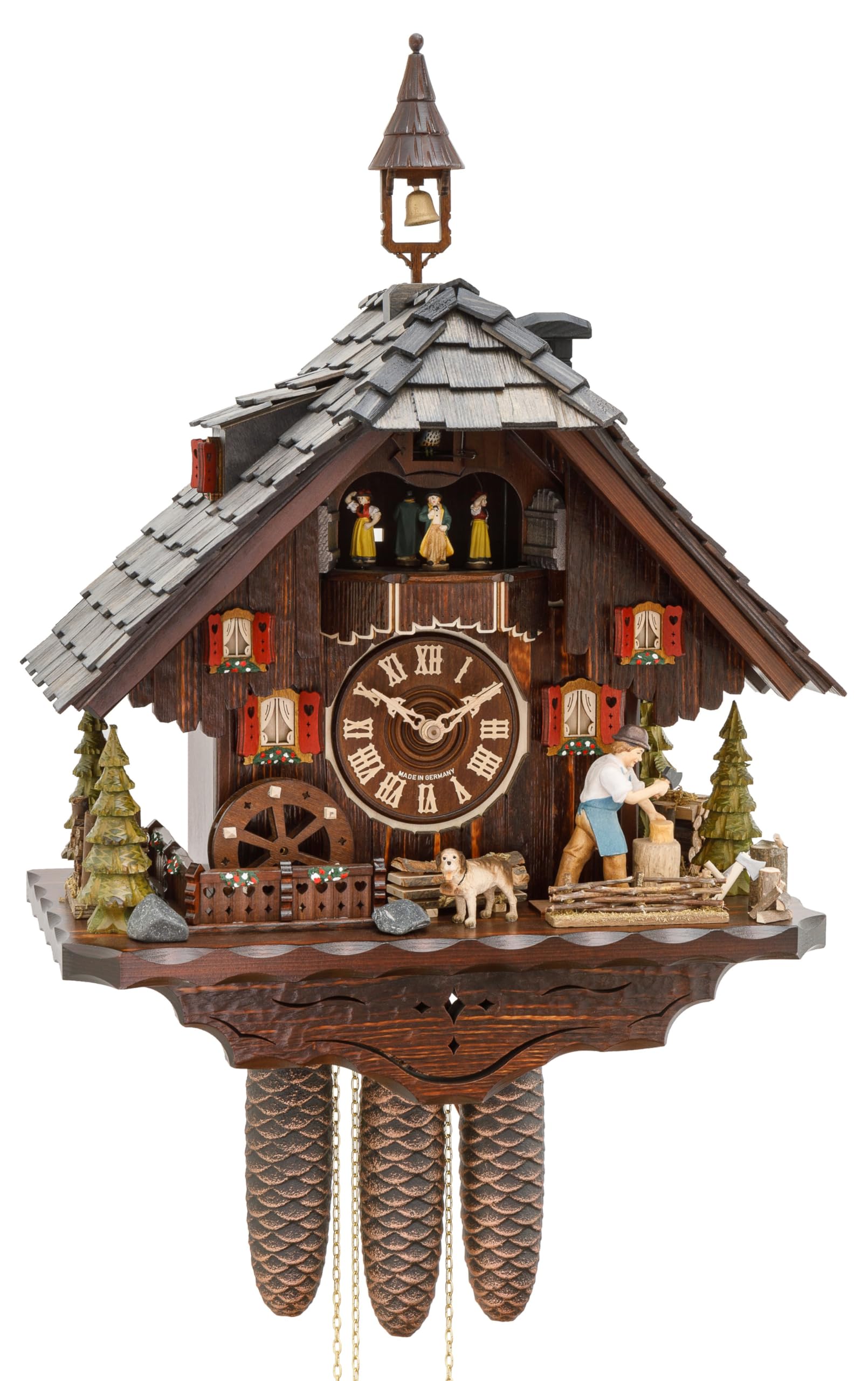 Hekas Cuckoo Clock Black Forest House with Moving Wood Chopper and Mill Wheel