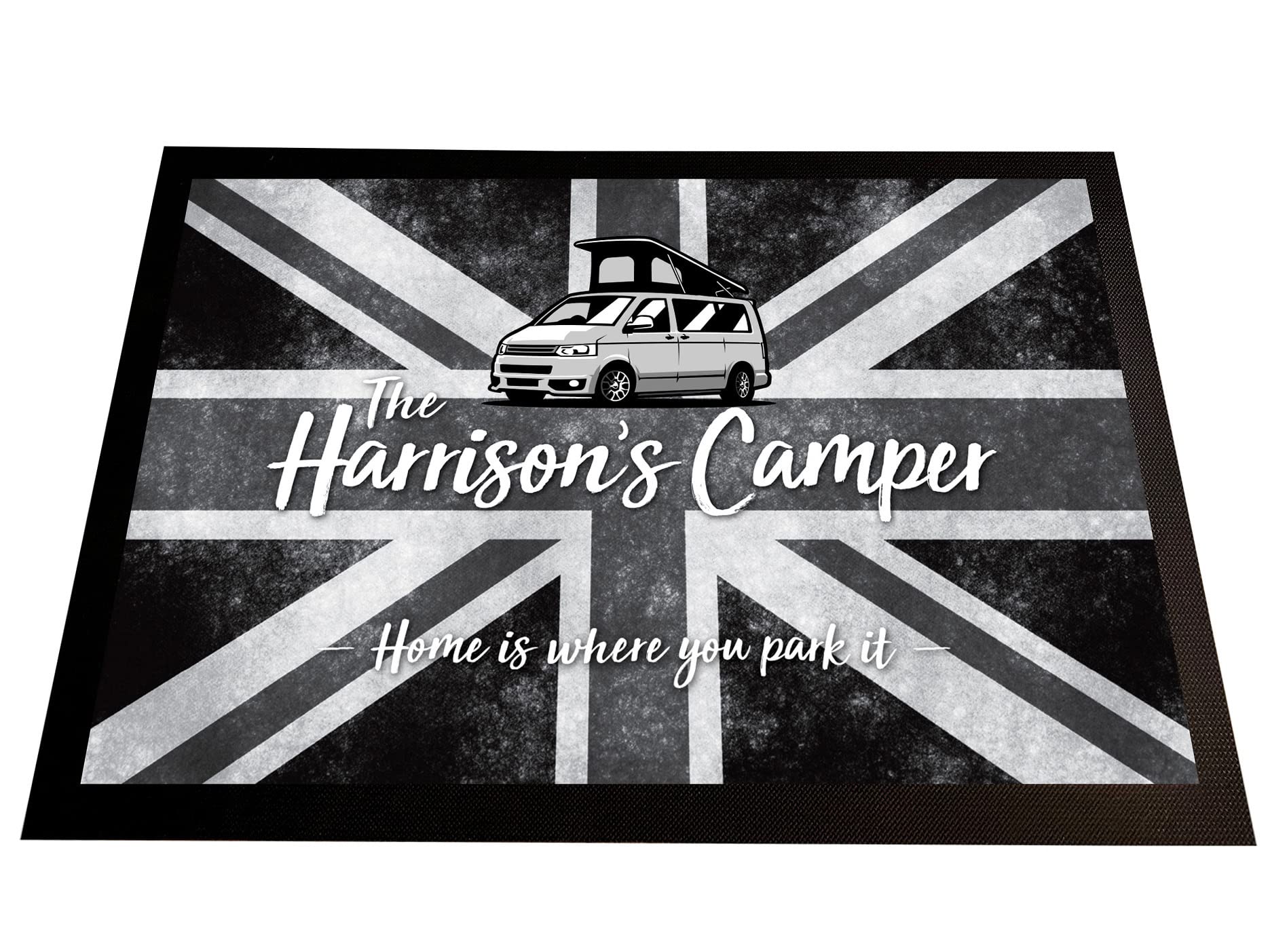 Artylicious Personalised Campervan door mat, pop top motorhome interior mat 60 x 40cm door mat (Grey Union jack)