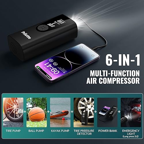 Miniatura 5 de Inflador de neumáticos, compresor de aire portátil, bomba de aire mejorada para automóvil, inflado eléctrico de neumáticos de 180 PSI, bomba de