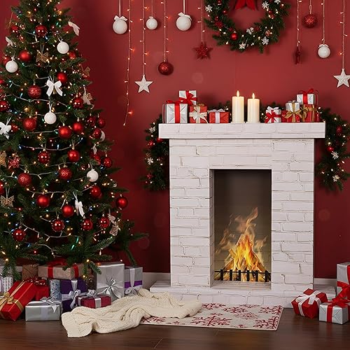 Miniatura 6 de Chimenea de cartón navideño 3D falso 35.5 x 31.5 x 8 pulgadas, chimenea corrugada con accesorios de fotos de fuego, soporte de cartón recortado para