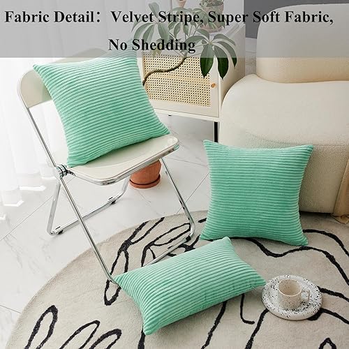 Vista 52 de Home Brilliant - Juego de 2 fundas de almohada de 24 x 24 pulgadas / 61 x 61 cm., de terciopelo de pana a rayas, cojín cuadrado decorativo, funda