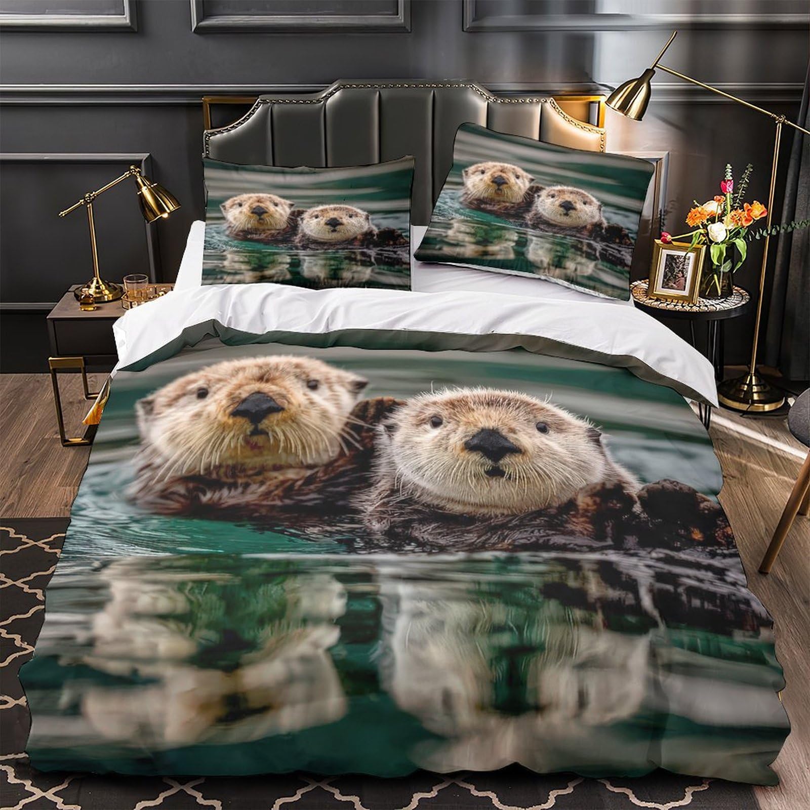 Drap de couette loutres de mer 3D en microfibre premium lavable avec impression photo haute définition