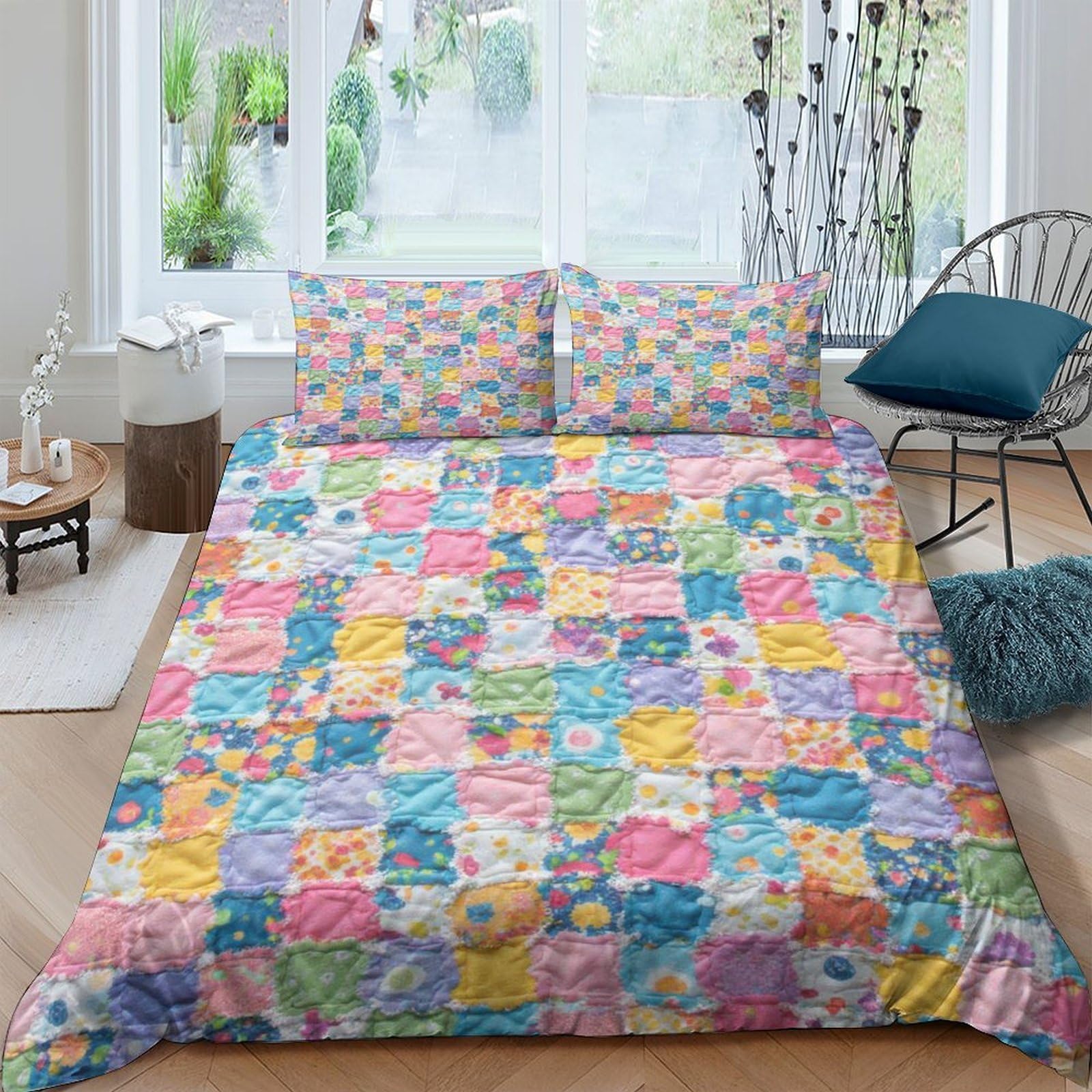 Ctjqhvkz Style-4 3D Printed Patchwork Colorful Fitted Sheet Microfiber Soft Non Slip Abstract Geometric Bed Cover For Bedroom Guest Dorm Mattress Decor Single（135X200cm）