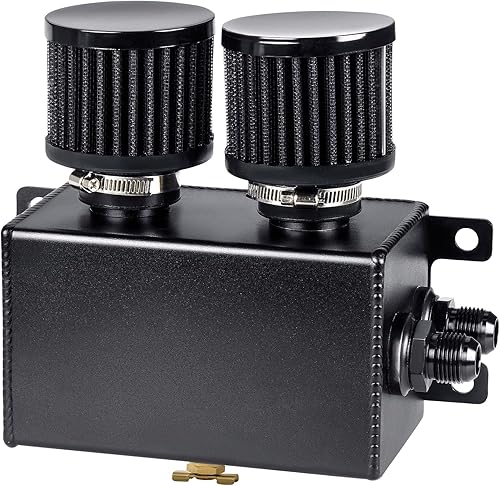 JDMON AN8 1.2L tanque de retención de aceite de motor de doble filtro, tanque grande de depósito de aceite de doble respiradero doble, color negro JDMON AN8 1.2L tanque de retención de aceite de motor de doble filtro, tanque grande de depósito de aceite de doble respiradero doble, color negro