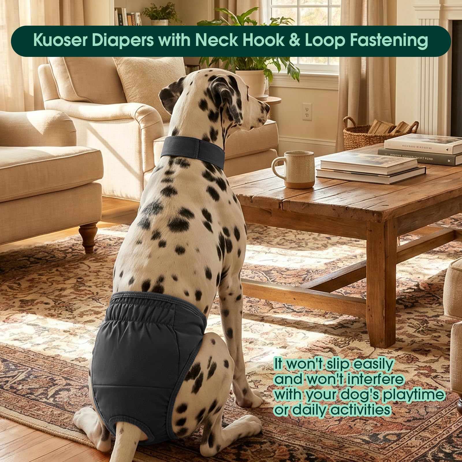 Kuoser Hundewindeln für Hündinnen, Waschbare Windeln für Hunde, Grau XL | Hundewindeln für Hündinnen & Rüden, wiederverwendbare & atmungsaktive Hundewindeln mit verstellbarem Klettverschluss