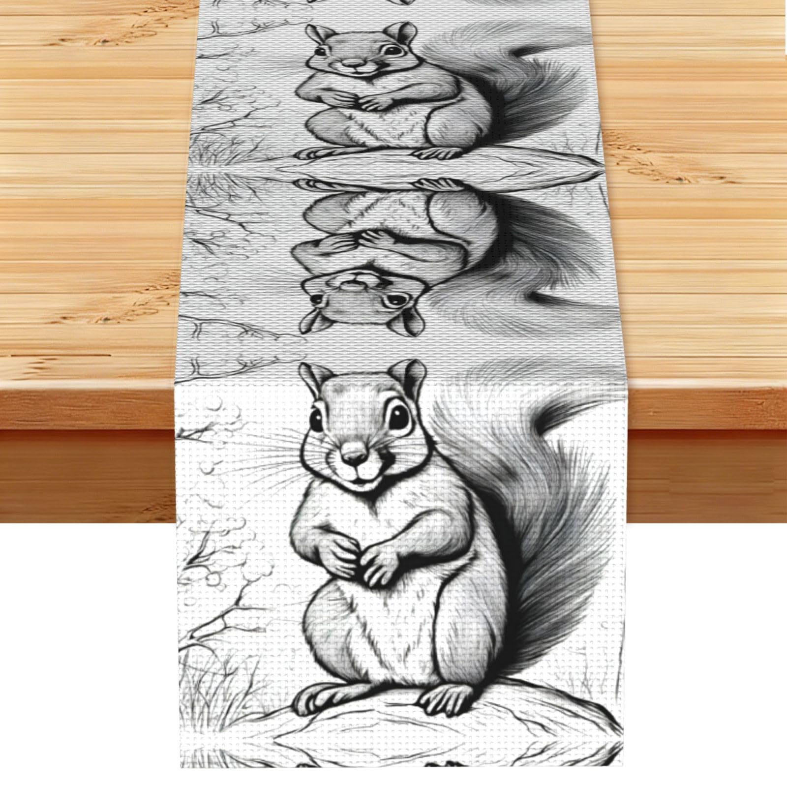 cartoon squirrel Printed Dining Table Runner 13x72 Inch, Non-Fading Decor for Kitchen Dresser Fireplace Mantel