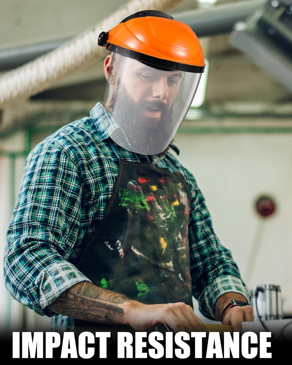 Tellegloww 4 Pack Safety Face Shield for Grinding and Cutting, Full Impact Resistant Face Shield Mask for Work Chemical Woodworking (Orange)
