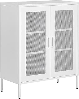 Beliani Aparador de Metal Blanco 2 Puertas estantes almacenaje Oficina en casa Wakatipu