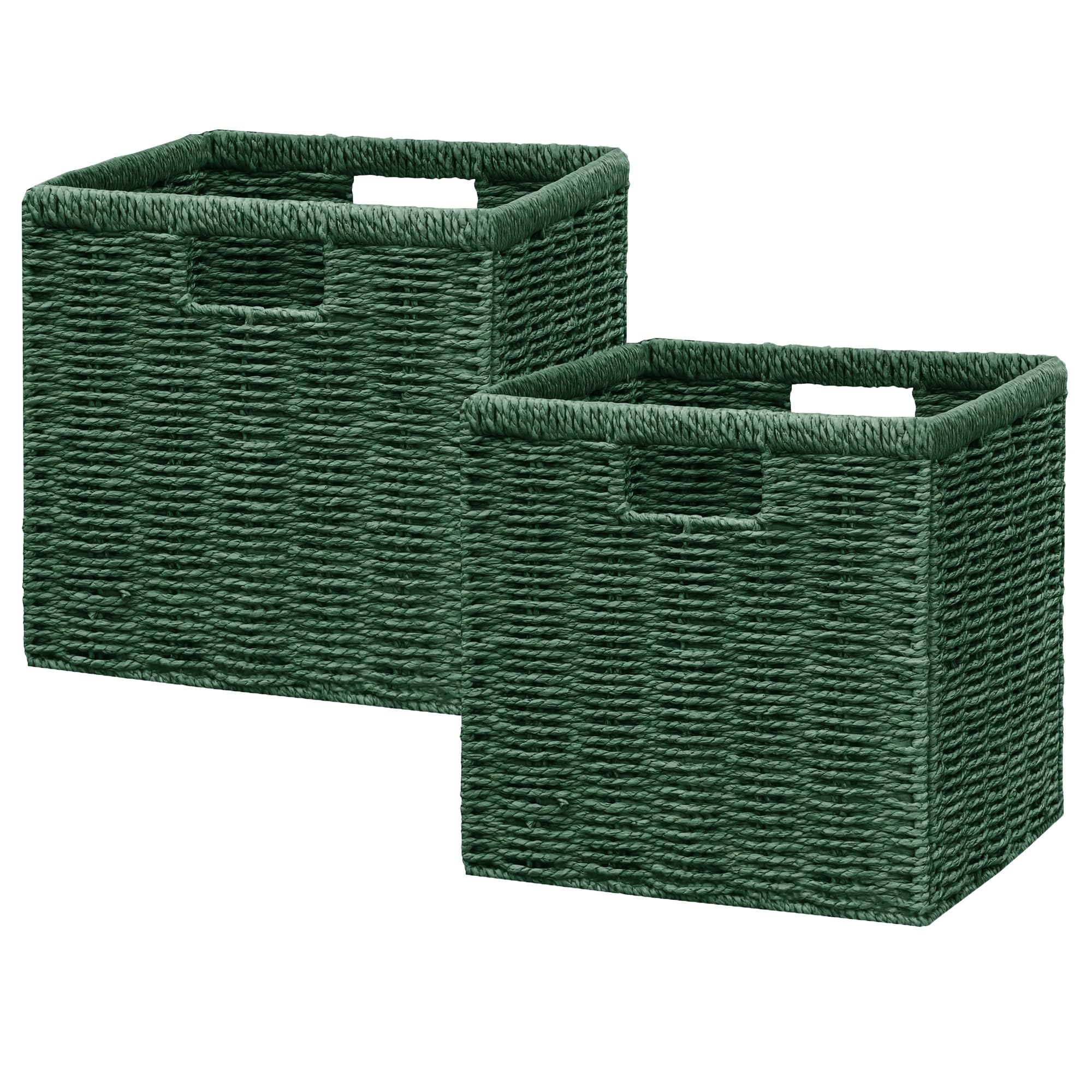 Vagusicc Wicker Storage Basket, Foldable Storage Cubes Organizer Bins, Handwoven Storage Baskets for Shelves Closet Wardrobe Bathroom, Set of 2 Cube Storage Boxes, 23 x 23 x 23 cm, Green