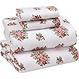 Tribeca Living 100% Cotton Flannel Sheet Set - 200 GSM, Deep Pocket, Ultra Soft & Cozy, Twin XL, Floral Ptinted