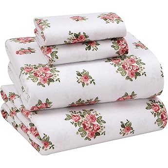Tribeca Living 100% Cotton Flannel Sheet Set - 200 GSM, Deep Pocket, Ultra Soft & Cozy, Twin XL, Floral Ptinted