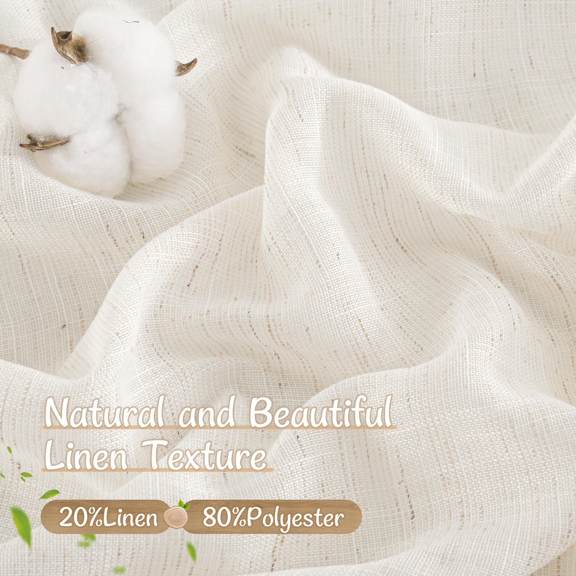 LAMIT Natural Linen Semi Sheer Curtains 84 Inches Long 2 Panels, Living Room Linen Textured Light Filtering Drapes Back Tab and Rod Pocket Neutral Window Panels for Bedroom/Sliding Door, 52 x 84 Inch — view 4