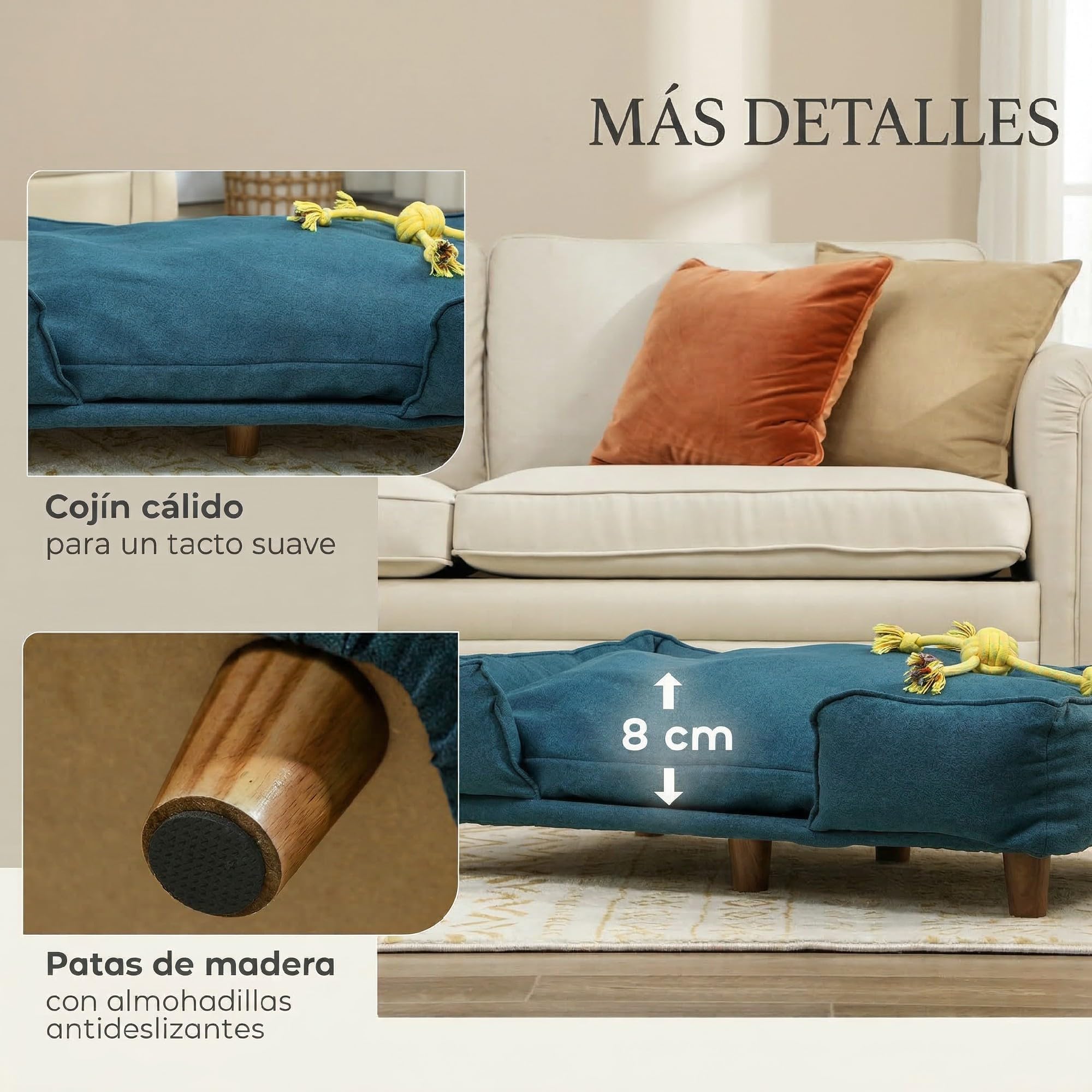 PawHut Cama Elevada para Perros Grandes 96x66x24 cm Cojín Lavable Patas de Madera 30 kg Azul