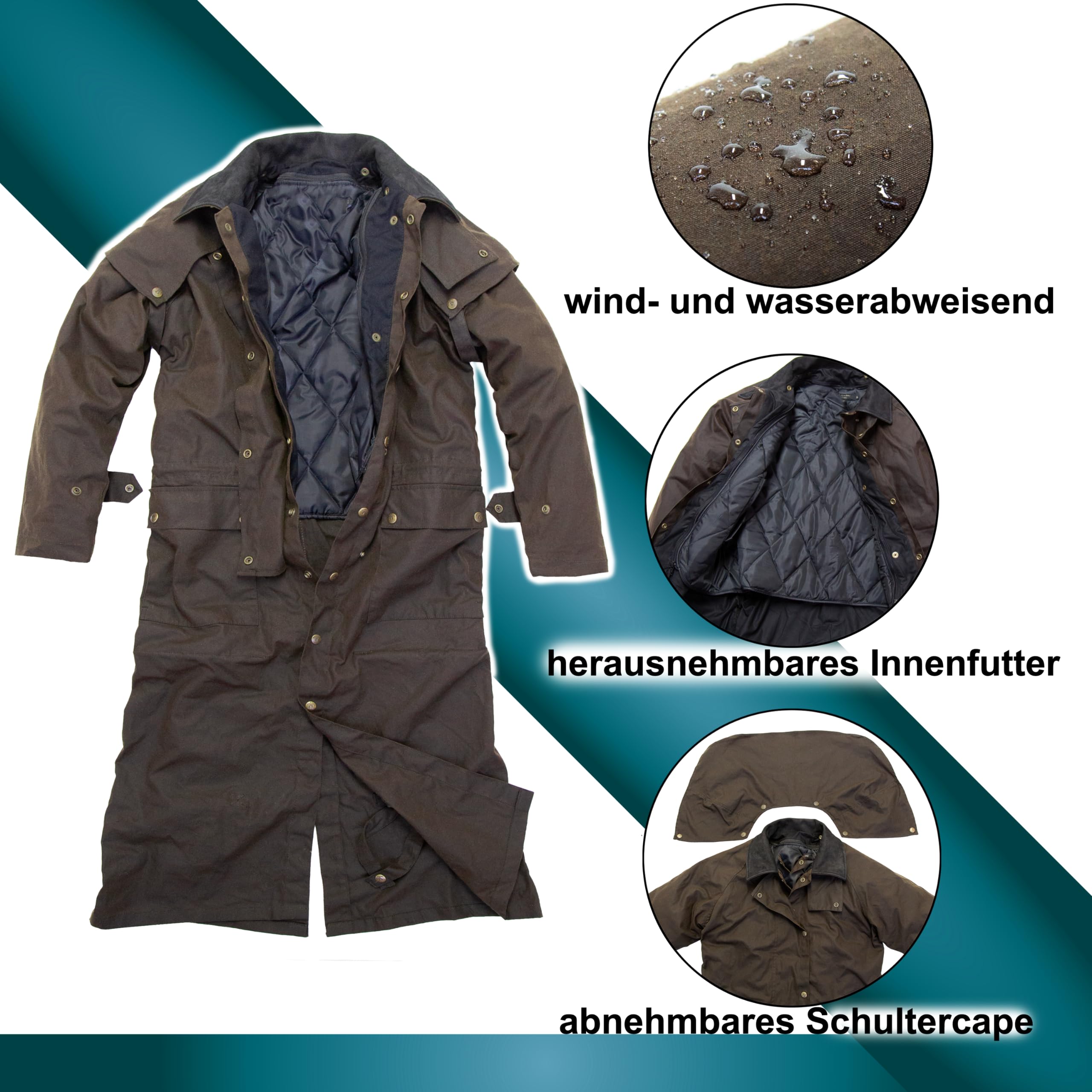 Outbacker Ölzeug Mantel mit herausnehmbaren Winter Innenfutter in schwarz & braun