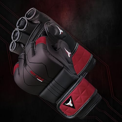 Miniatura 6 de Mytra Fusion MMA Guantes de artes marciales de 7 onzas, guantes de agarre de palma abierta, maya ocultar, guantes de cuero para muñeca, guantes de