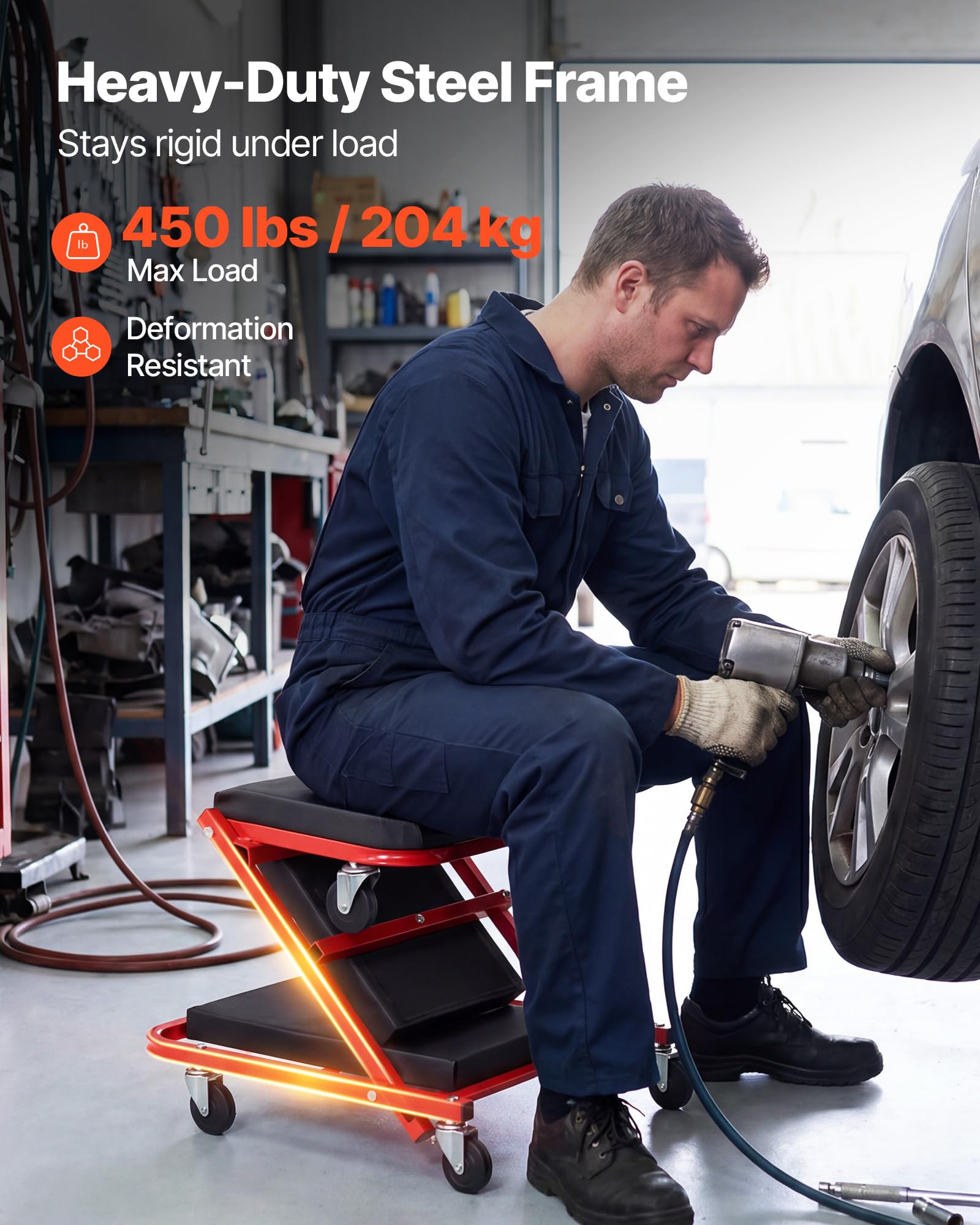 VEVOR Lettino Pieghevole sotto Auto Carico 204 kg con 6 Ruote Piroettanti, Sdraio da Meccanico Pieghevole 1010 mm Poggiatesta sotto Veicoli Riparazioni Auto da Officina Garage, Acciaio al Carbonio