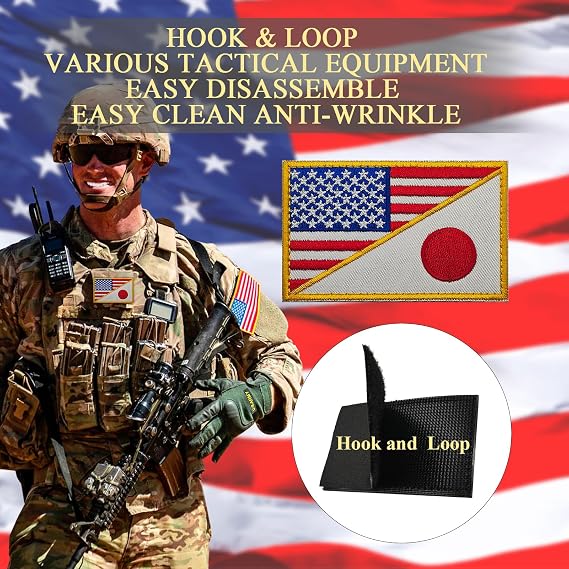 2PCS American Japan Flag Patches Morale Patch Hook and Loop