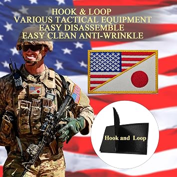 2PCS American Japan Flag Patches Morale Patch Hook and Loop