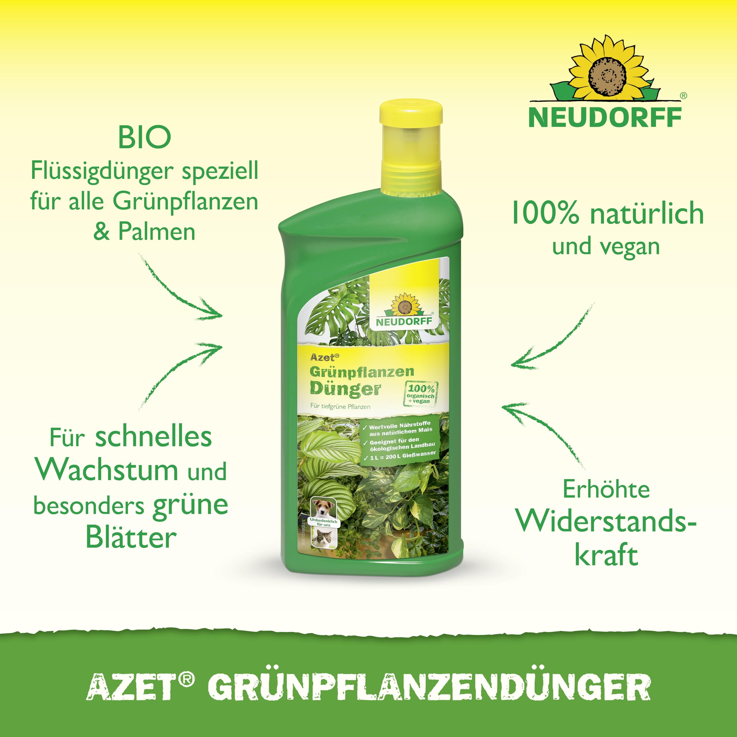 Neudorff Azet Grnpflanzendnger 1L - 100% natrlicher Dnger  Zimmerpflanzen fr schnelles Wachstum - Palmendnger fr tiefgrne Bltter  aller ...